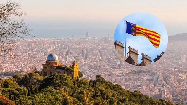Imagen de Barcelona y una bandera de Valencia