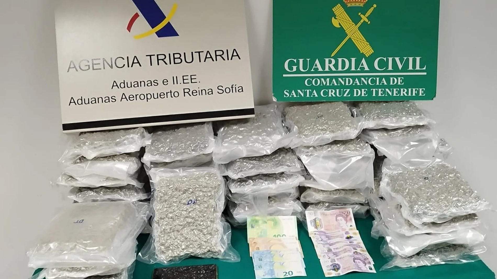 38 paquetes y un destino: La Guardia Civil frustra un alijo de 21.565 gramos de marihuana en Tenerife Sur