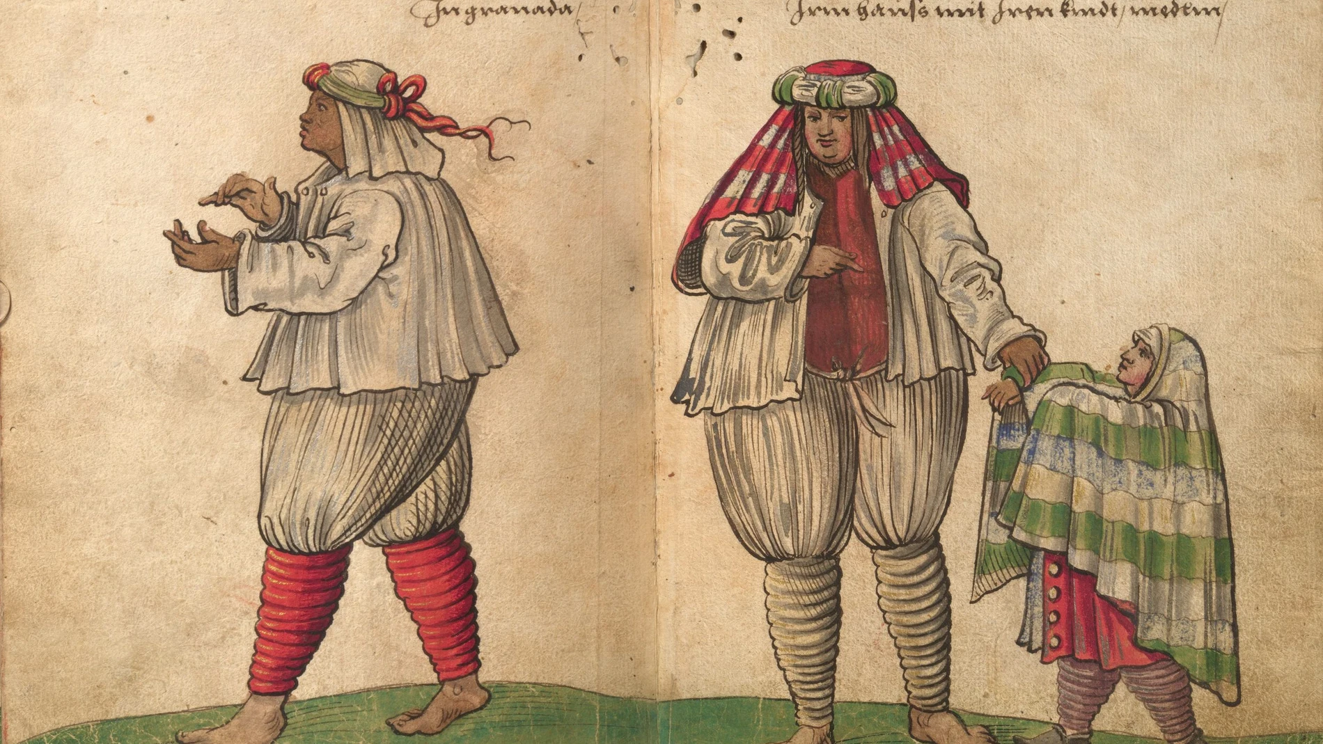 La ilustración «Morisco y morisca en una burra», de Christoph Weiditz, presente en Libro de la Moda