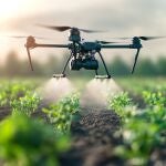 Drones para la agricultura. Dron pulveriza un cultivo