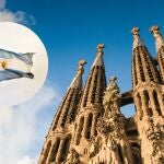 Imagen de Barcelona y una bandera de Argentina