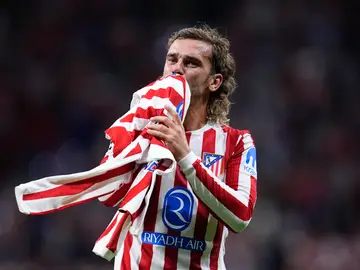 Griezmann, tras marcar su gol 200 con el Atlético Antoine Griezmann of Atletico de Madrid celebrates a goal during the UEFA Champions League 2025/26 League Phase MD2 match between Atletico de Madrid and Eintracht Frankfurt at Riyadh Air Metropolitano on September 30, 2025, in Madrid, Spain.AFP7 30/09/2025 ONLY FOR USE IN SPAIN