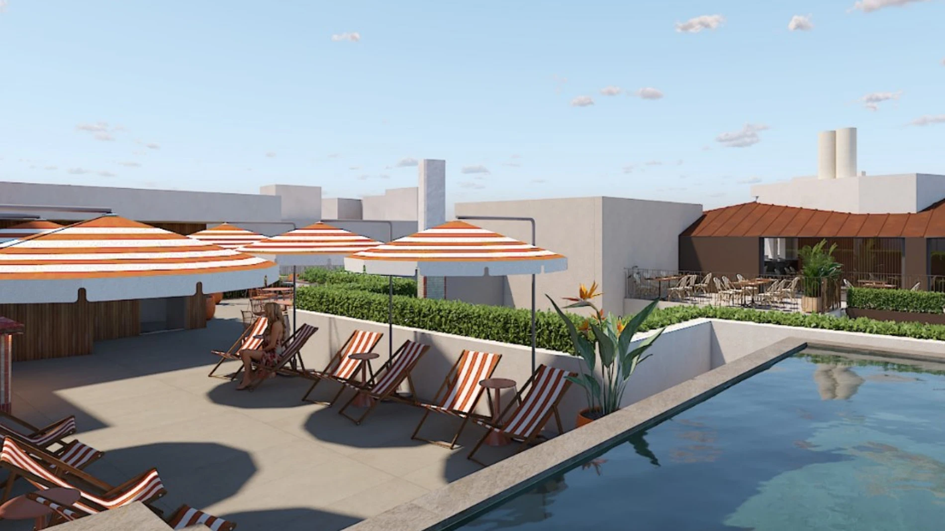 Figuración de la terraza con piscina del primer cinco estrellas de Murcia