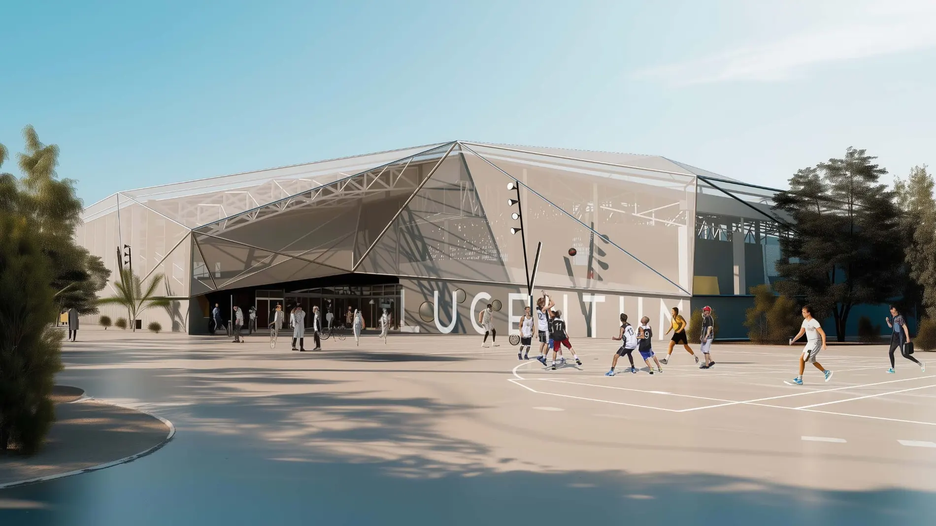 Recreación de la ciudad deportiva de baloncesto de Alicante; es un proyecto de la Fundación Lucentum