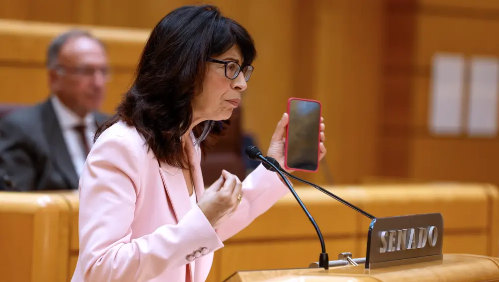 La ministra de Igualdad, Ana Redondo, interviene durante el pleno del Senado para dar cuenta de su gestión de la crisis de las pulseras de control telemático de agresores machistas