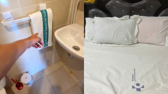 Imagen de las toallas y sábanas españolas encontradas en hoteles de África