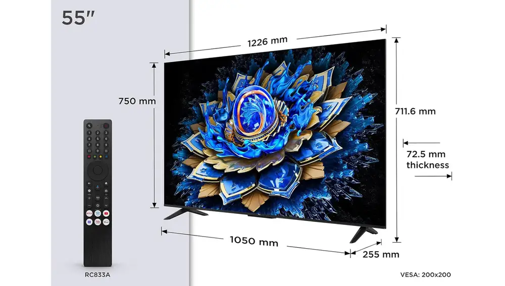 Dimensiones del TCL 55T69C