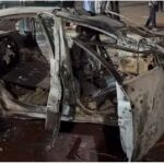 Vehículo destrozado durante las proyestas cerca de Agadir Vehículo destrozado durante las proyestas cerca de Agadir