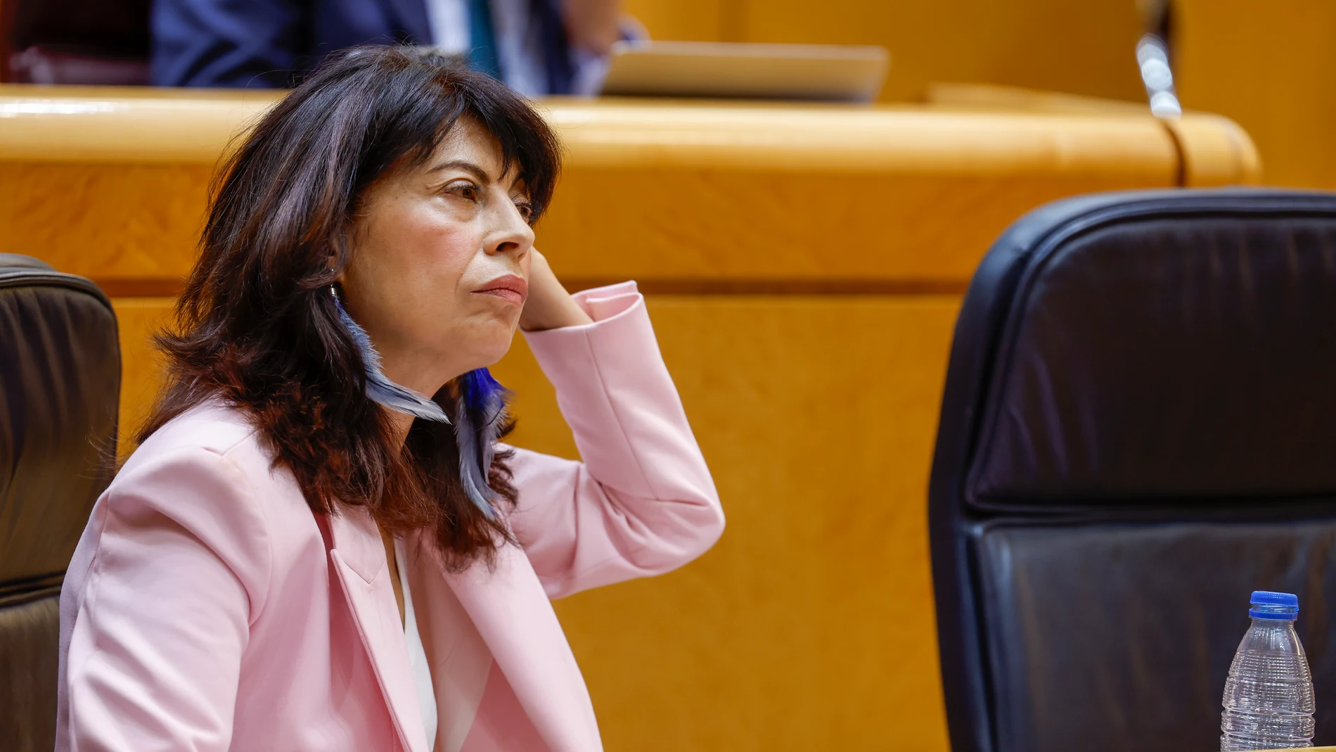 MADRID, 01/10/2025.- La ministra de Igualdad, Ana Redondo, durante el pleno del Senado para dar cuenta de su gestión de la crisis de las pulseras de control telemático de agresores machistas, por la que ha sido reprobada en el Congreso y duramente criticada por el PP e incluso por los socios parlamentarios del Gobierno. EFE/ Javier Lizón