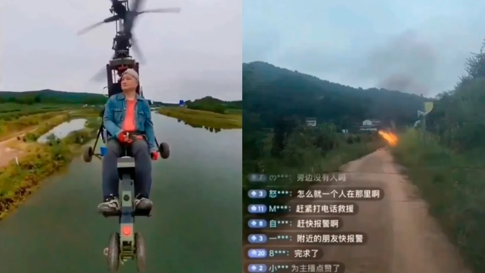 Un influencer chino muere al estrellar un helicóptero ultraligero durante una transmisión en vivo