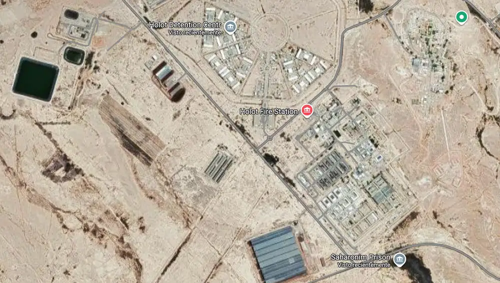 Imagen de satélite de la Prisión de Saharonim, en Israel, donde permanecen los tripulantes de la Flotilla.