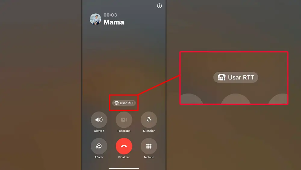 Opción 'Usar RTT' en iPhone
