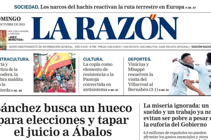 Portada de LA RAZÓN de este domingo 5 de octubre de 2025