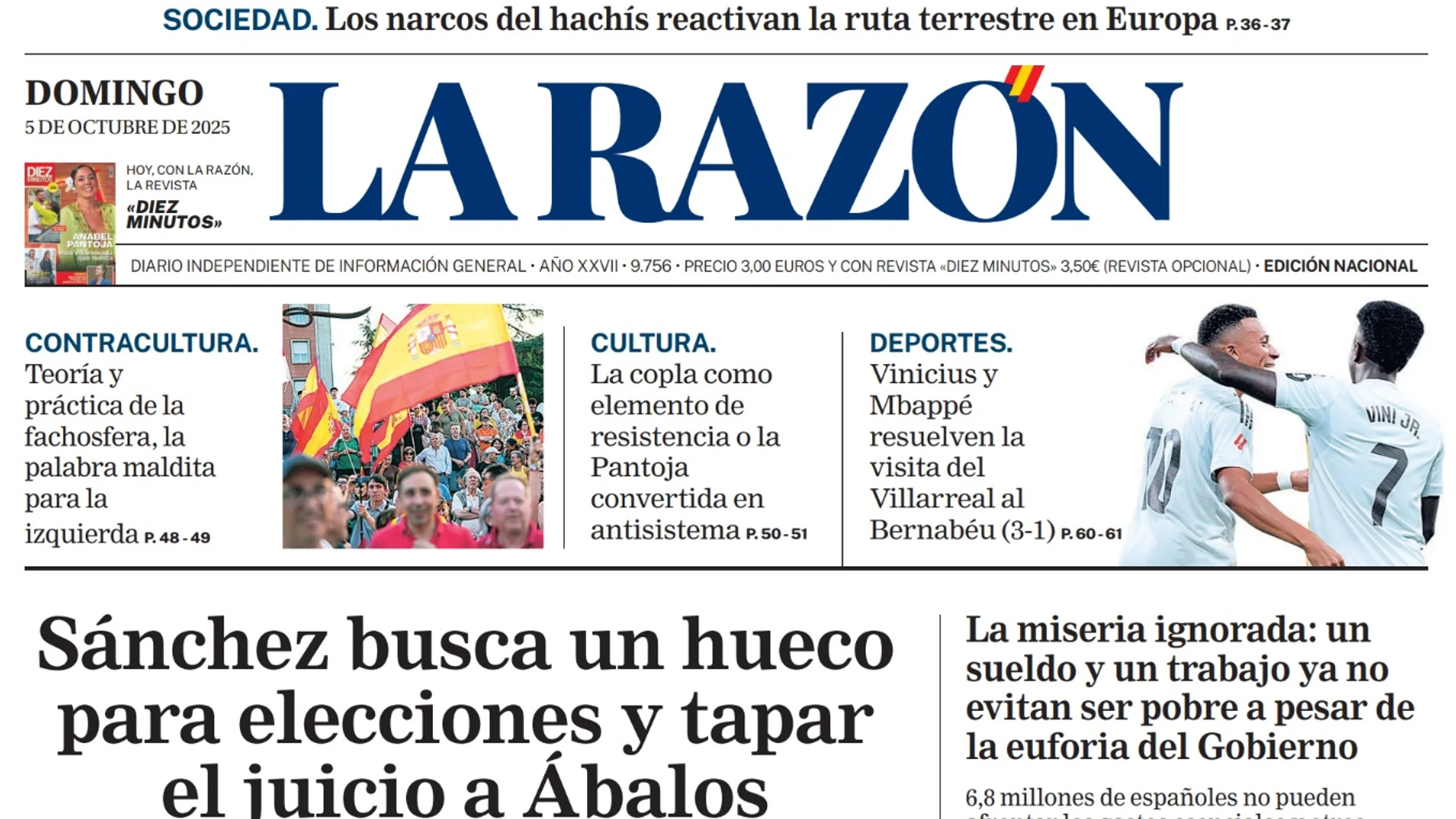 Portada de LA RAZÓN de este domingo 5 de octubre de 2025