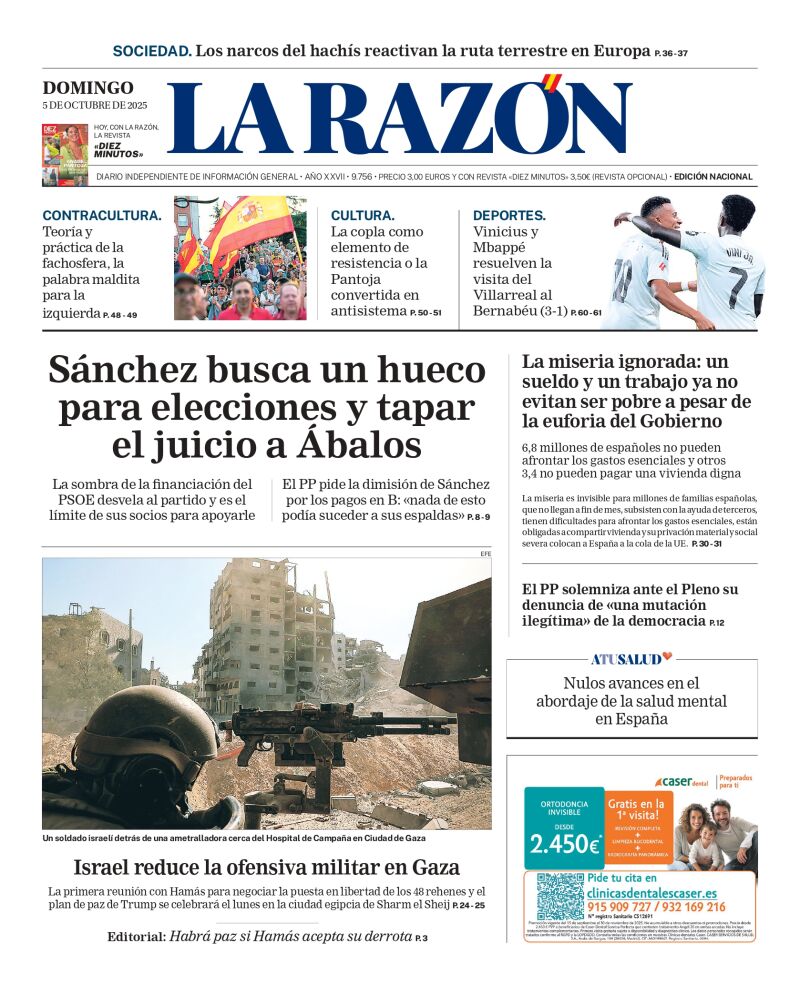 Portada de LA RAZÓN de este domingo 5 de octubre de 2025