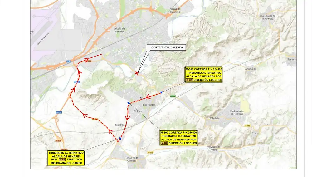MADRID.-Alcalá.- La M-300, cortada al tráfico durante cinco semanas por obras en el puente Zulema