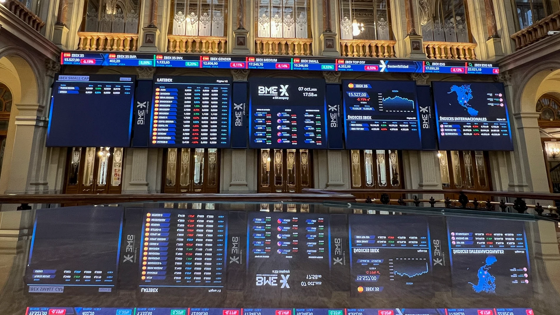 MADRID, 07/10/2025.- La bolsa española perdió este martes el 0,19 % y se acercó a 15.500 puntos afectada por la caída de Wall Street. El índice de referencia del mercado nacional, el IBEX 35, bajó 29,7 puntos, hasta 15,527 puntos. En el año gana todavía el 33,91 %.-EFE/ Altea Tejido Sánchez