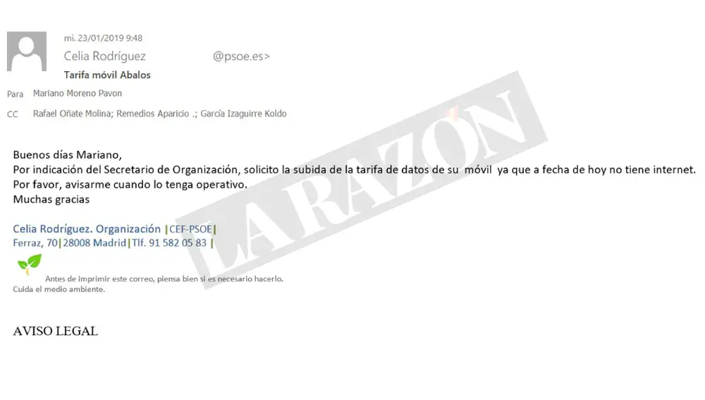 Correo de Celia Rodríguez