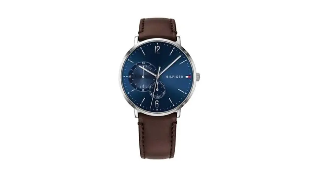 Tommy Hilfiger de cuero marrón con esfera azul