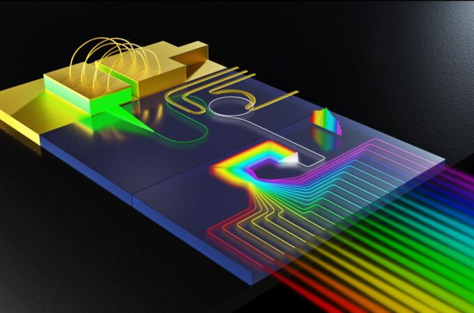 Esquema del funcionamiento de un peine de frecuencia en un microchip