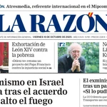 Portada de LA RAZÓN de este viernes 10 de octubre de 2025