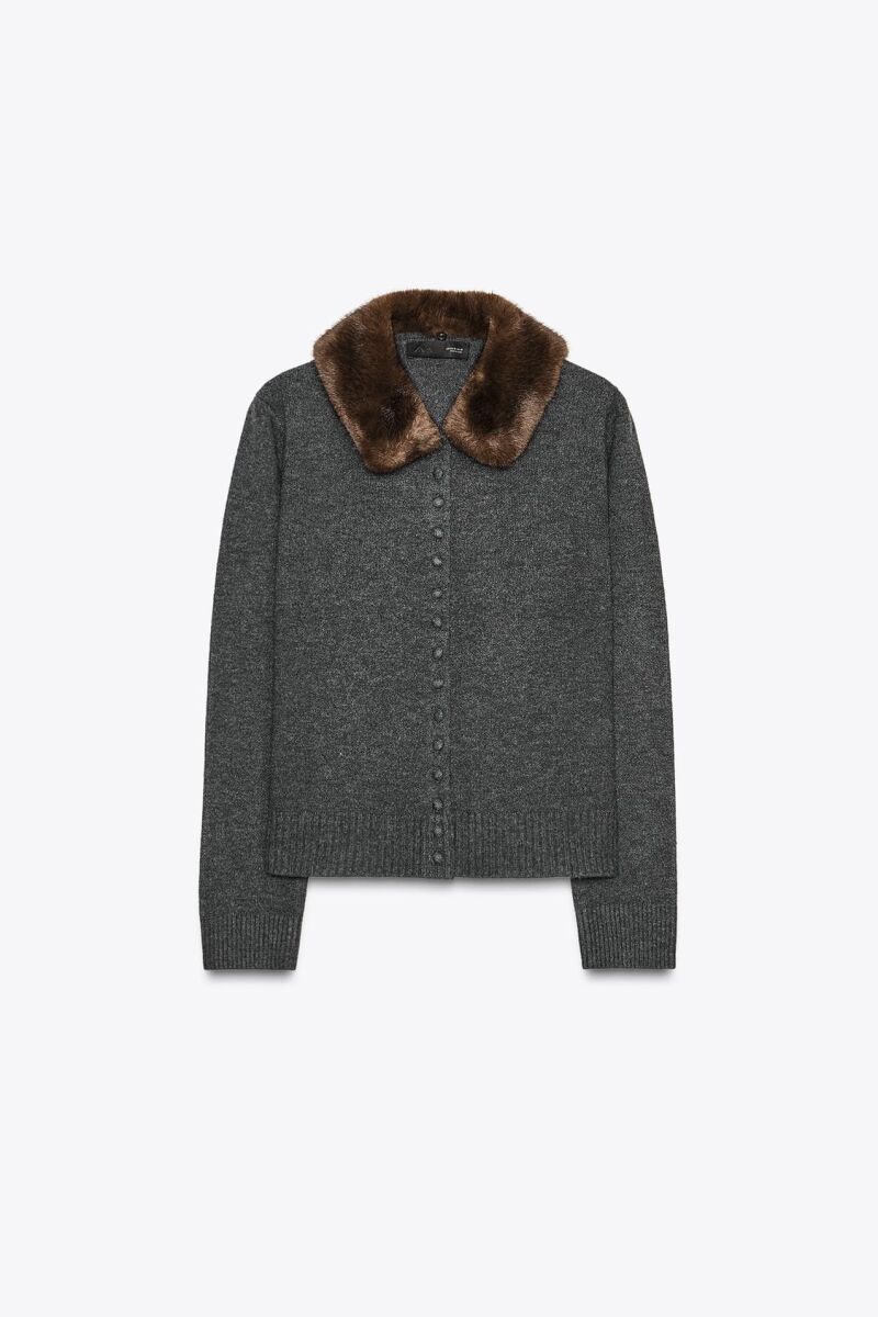 Chaqueta punto solapa efecto pelo.