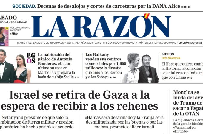 Portada de LA RAZÓN de este sábado 11 de octubre de 2025