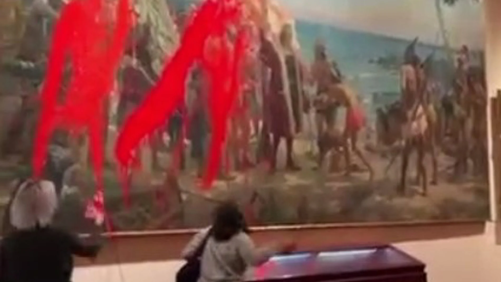 Futuro Vegetal ataca el cuadro 'Primer homenaje a Cristóbal Colón' del Museo Naval de Madrid