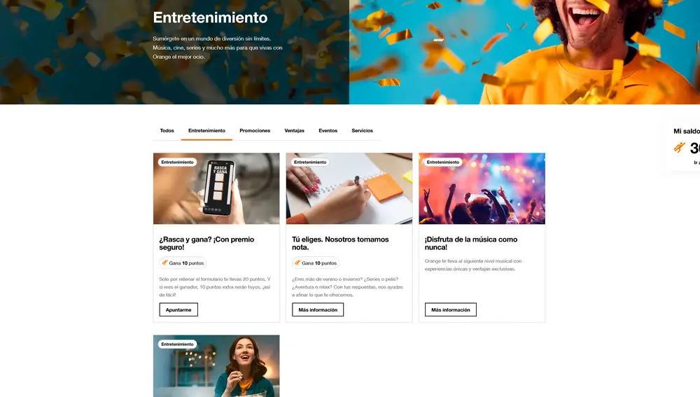 Seccion de actividades de Entretenimiento