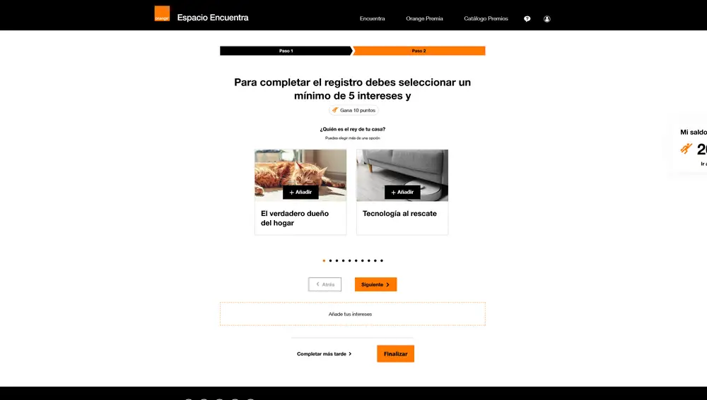 El programa comienza preguntándote tus intereses