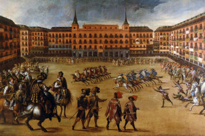 Juegos de cañas en la Plaza Mayor