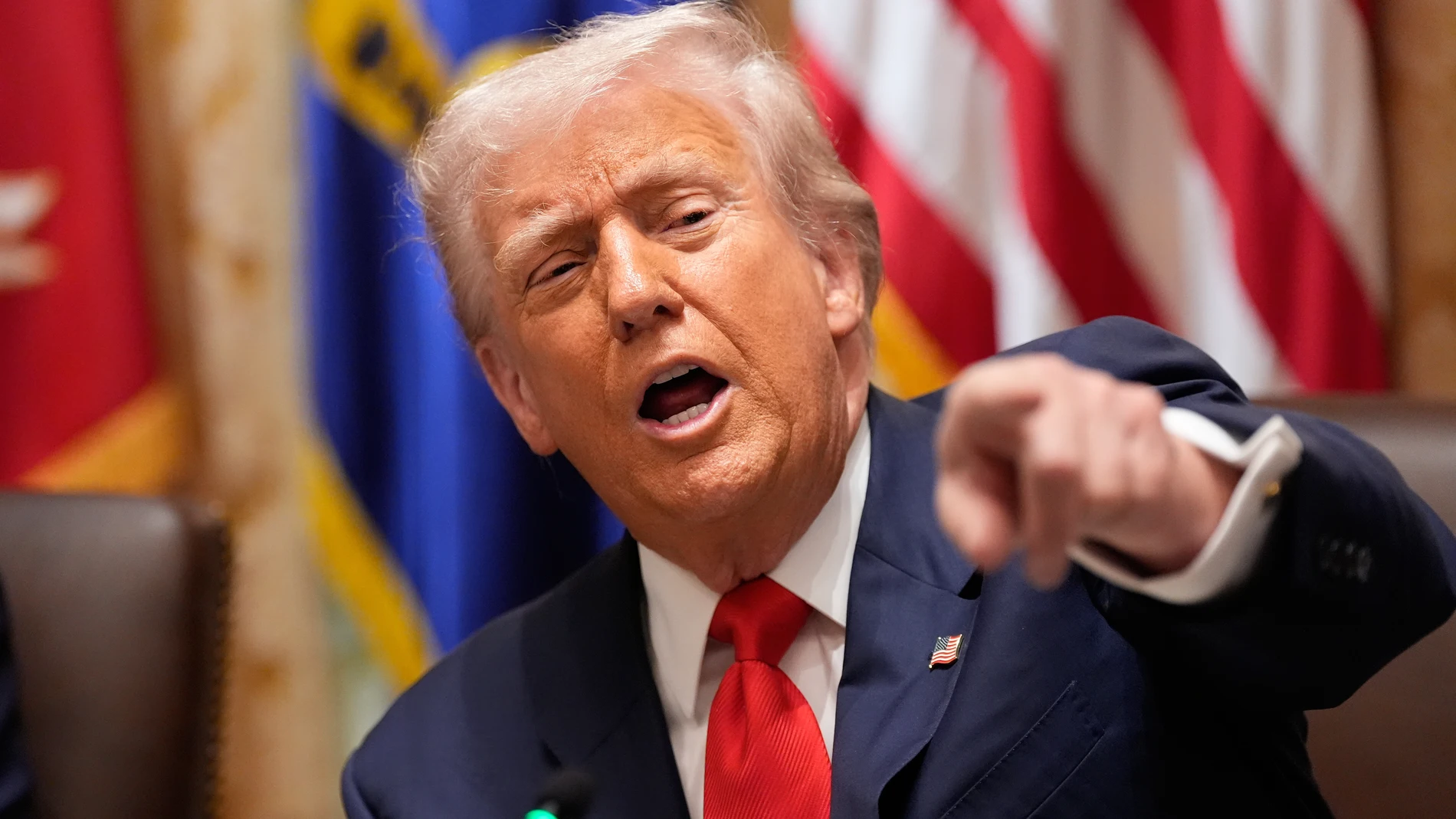 President Donald Trump speaks during a meeting with Argentina's President Javier Milei in the Cabinet Room of the White House, Tuesday, Oct. 14, 2025, in Washington. (AP Photo/Alex Brandon)