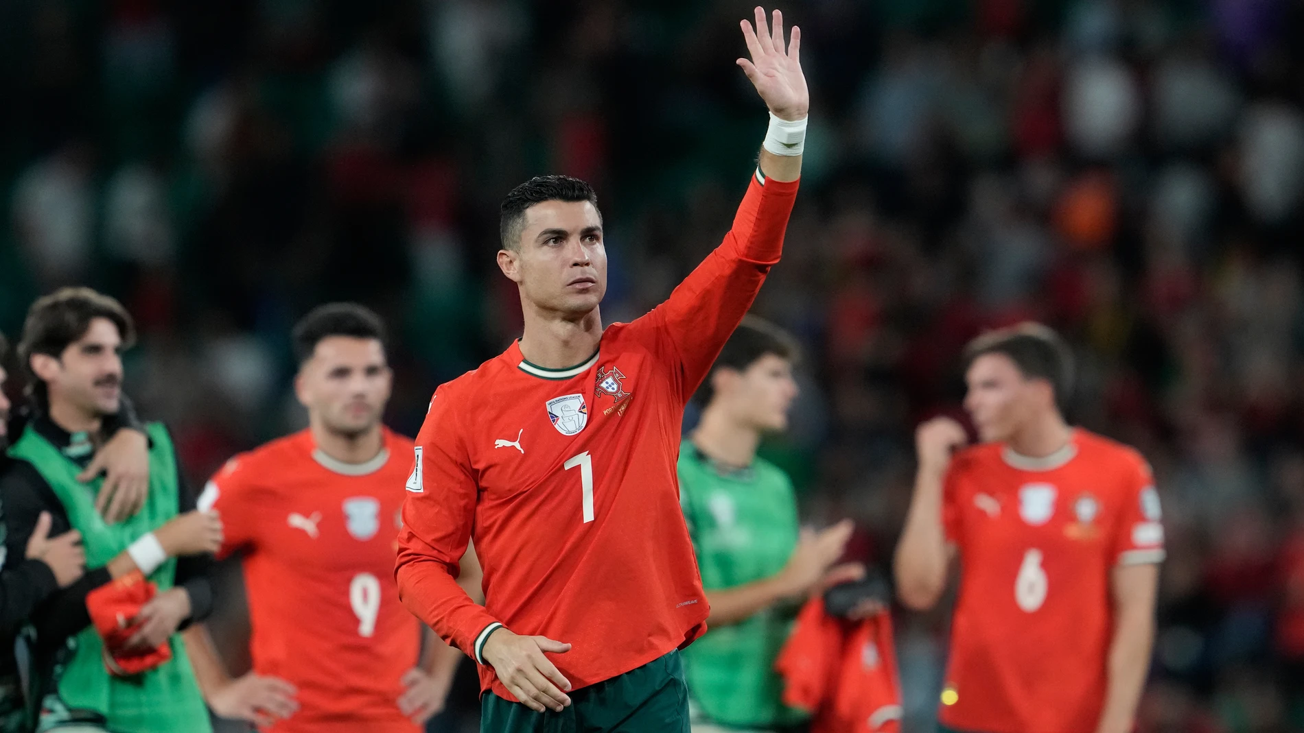 Portugal's Cristiano Ronaldo walks off the pitch after a World Cup 2026 group F qualifying soccer match between Portugal and Hungary in Lisbon, Tuesday, Oct. 14, 2025. (AP Photo/Armando Franca)