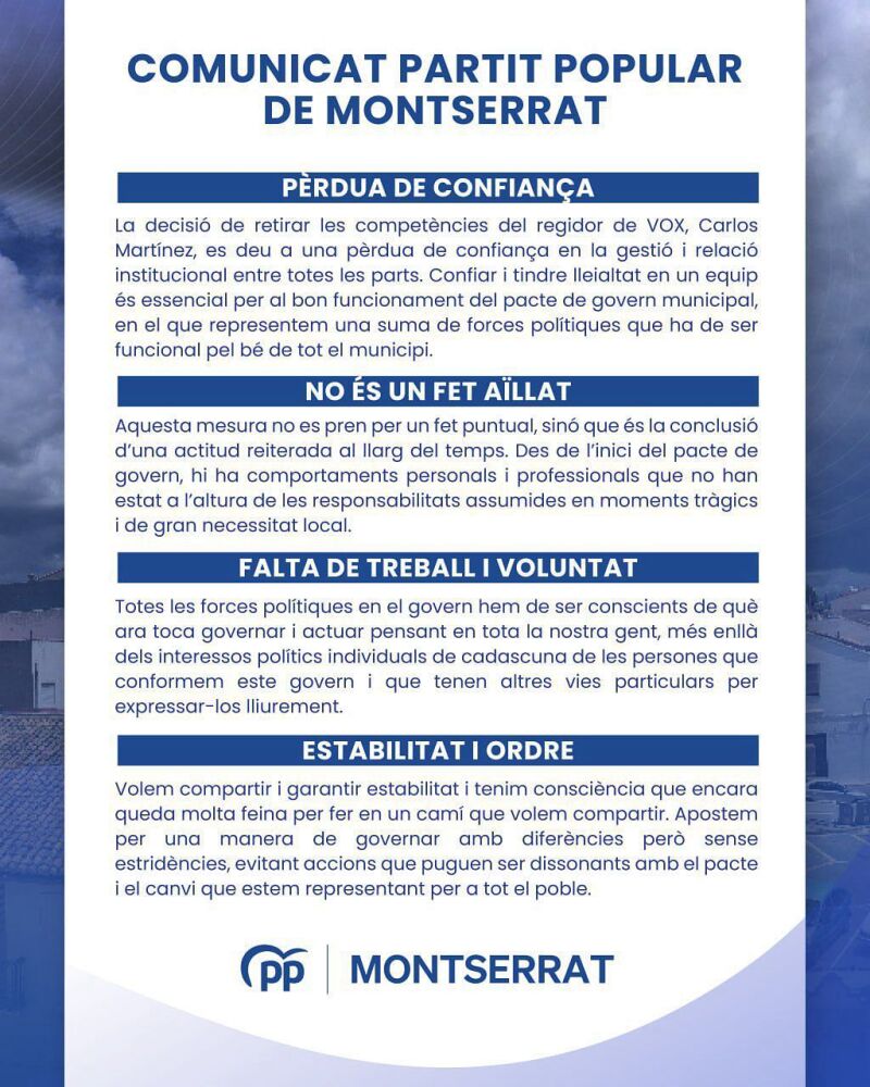 Comunicado del PP de Montserrat