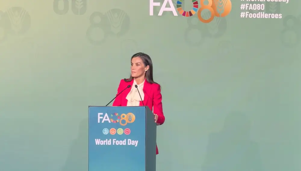 La Reina Letizia durante su discurso en el 80 aniversario de la FAO en Roma