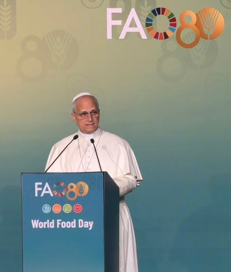 El Papa León en su discurso en la FAO en Roma