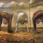 "Acciones en el Cerro Testigo", una pintura de Serzo con Benjamín Palencia, Maruja Mallo y Alberto Sánchez