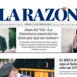 Portada de LA RAZÓN de este viernes 17 de octubre de 2025