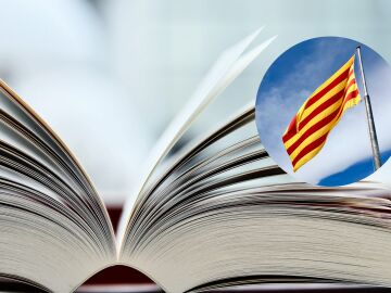 Imagen de un diccionario y la bandera de Cataluña