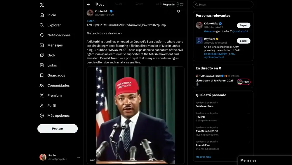 Generación de Martin Luther King, con una gorra pro-Trump, dando un discurso racista