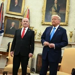 US President Donald Trump (C) and Vice President JD Vance (R) meet with Israel's Prime Minister Benjamin Netanyahu in the Oval Office of the White House in Washington, DC, on February 4, 2025