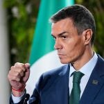 Prime Minister of Spain Pedro Sanchez attends a news conference after the summit of the informal MED9 group of the nine like-minded Mediterranean EU Member States, in Portoroz, Slovenia, Monday, Oct. 20, 2025. 