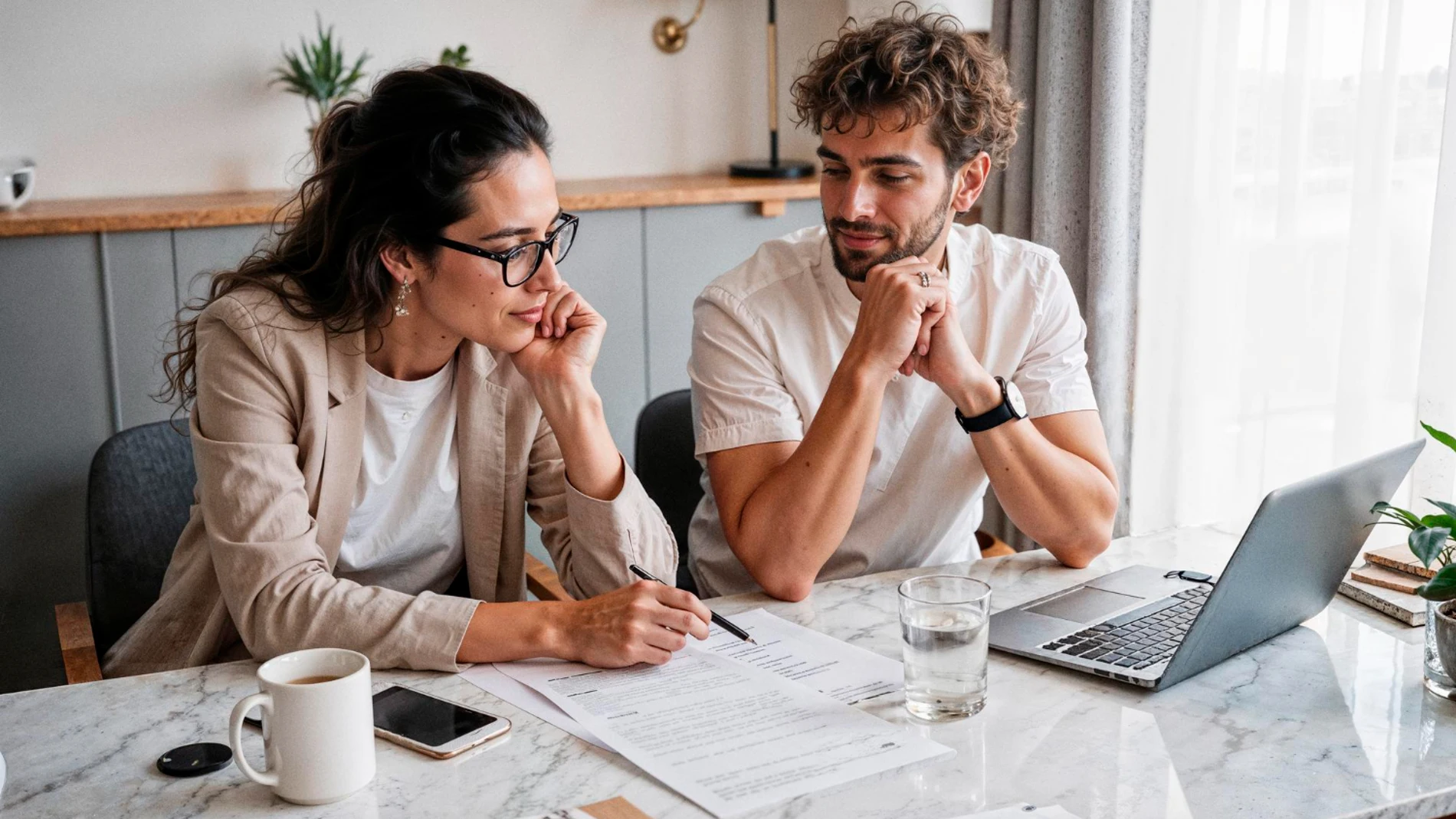 Pareja revisando qué es mejor para sus finanzas: los depósitos o las cuentas remuneradas