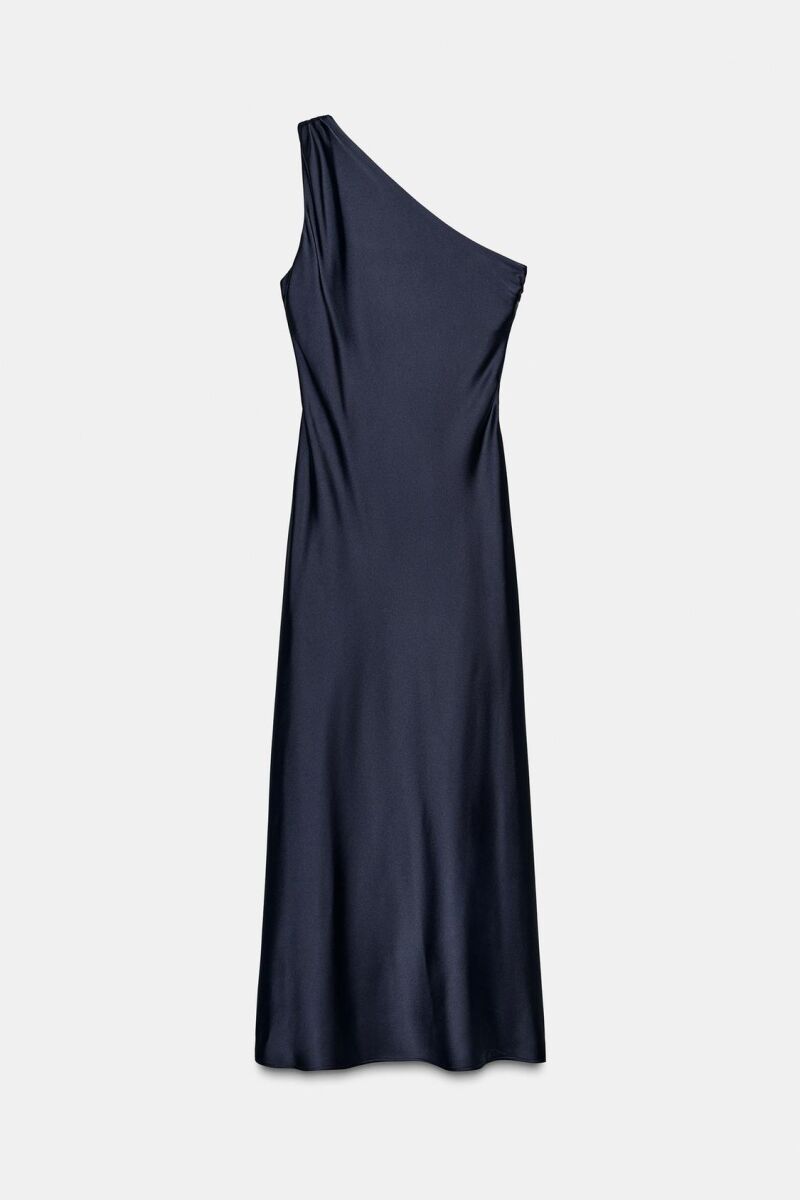 Vestido midi satinado asimétrico.