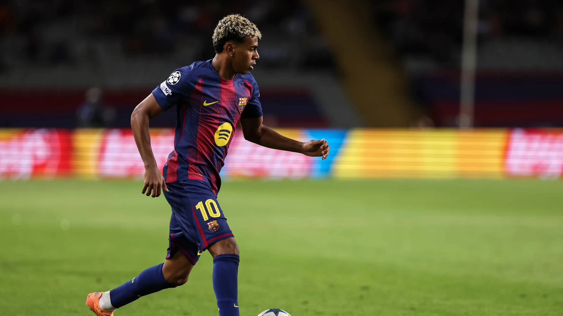 Lamine Yamal of FC Barcelona in action during the UEFA Champions League 2025/26 League Phase MD3 match between FC Barcelona and Olympiacos FC at Estadi Olimpic Lluis Companys on October 21, 2025 in Barcelona, Spain.AFP7 21/10/2025 ONLY FOR USE IN SPAIN