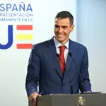 El presidente del Gobierno, Pedro Sánchez, en rueda de prensa en Bruselas