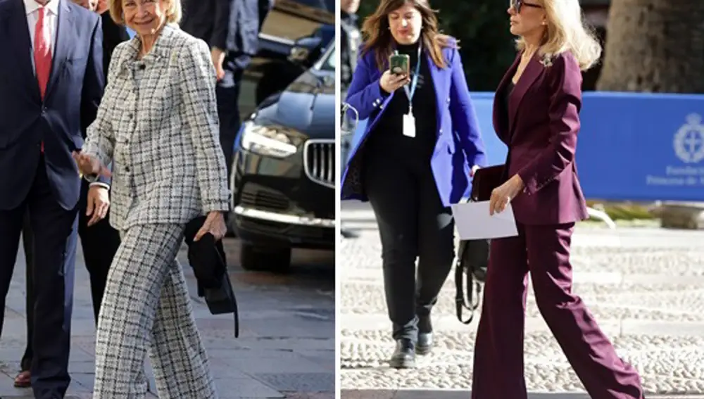La Reina Sofía y Alicia Koplowitz, derroche de elegancia a su llegada a Oviedo para los Premios Princesa de Asturias