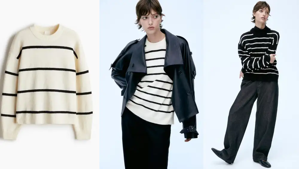Modelos a rayas en crema y negro (17,99 €), el clásico de H&M que vuelve cada otoño.