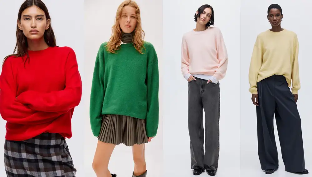 Jerséis de punto de H&M en rojo, verde, rosa pastel y amarillo claro (17,99€), los tonos que marcan la temporada.