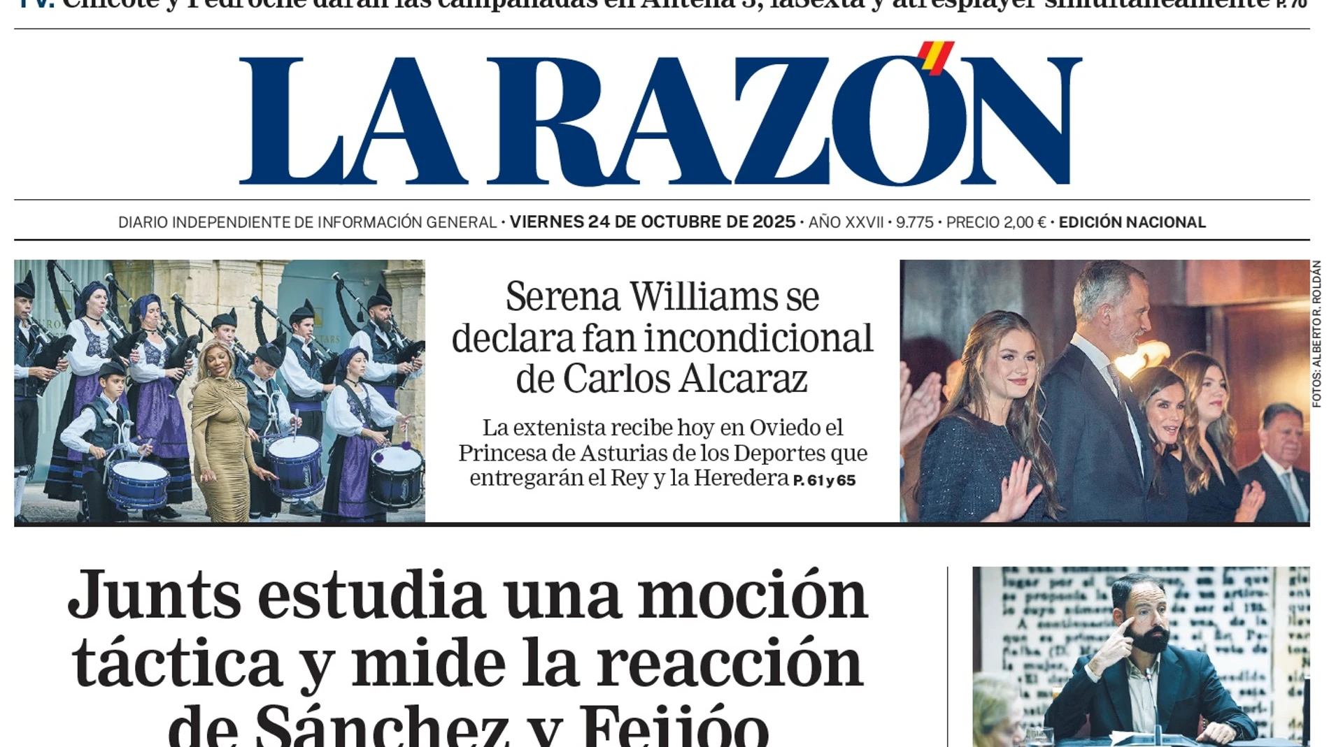 Portada de LA RAZÓN de este viernes 24 de octubre de 2025
